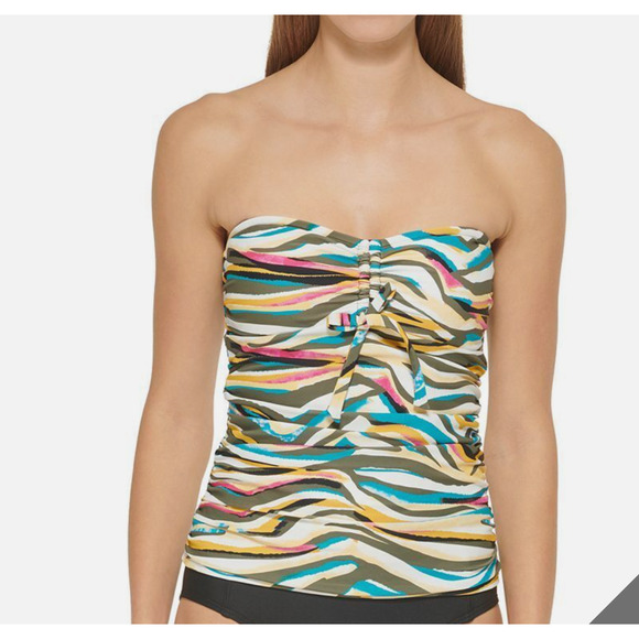 DKNY Women's Printed Bandeau Bow Tankini Top Swimsuit Green Size Medium NWT - Picture 1 of 4
